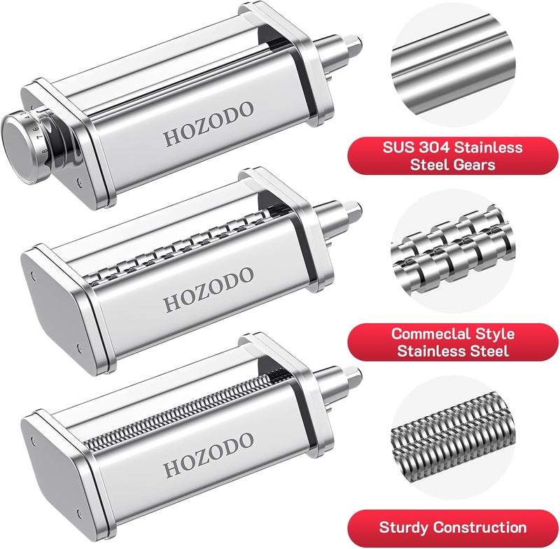 HOZODO Pasta Attachment for KitchenAid Mixer, Includes Pasta Sheet Roller, Spaghetti Fettuccine Cutter, 3Pcs for Pasta Attachment by - Image 4